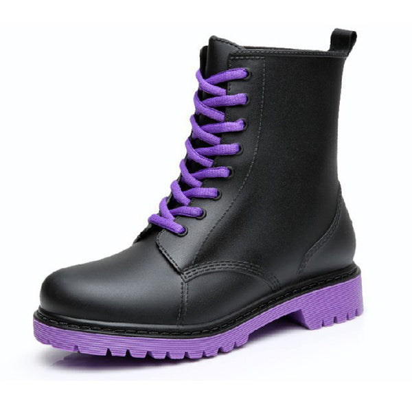 HEE GRAND Women Rainboots Plain Flat Ankle Boot Waterproof Rubber Rain Boots