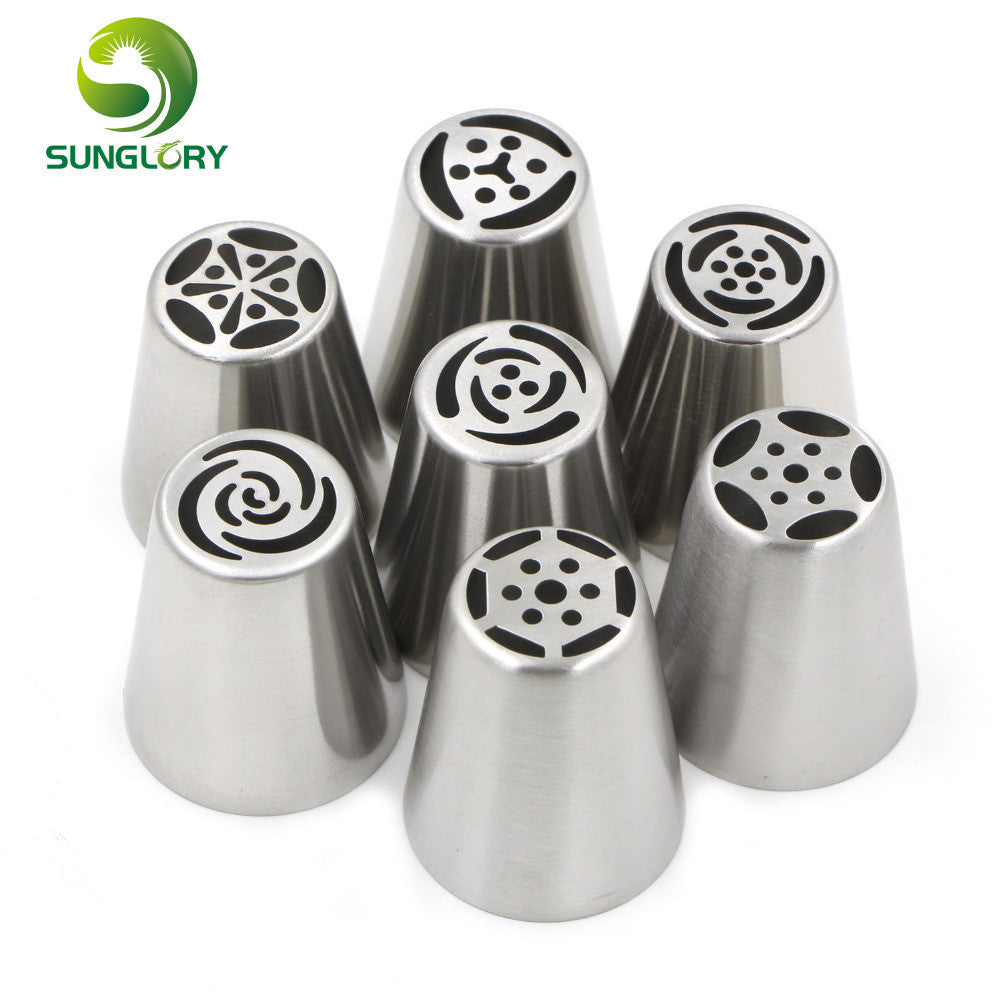 7PCS Stainless Steel Russian Tulip Nozzles Fondant Icing Piping Tips Pastry Tubes Set