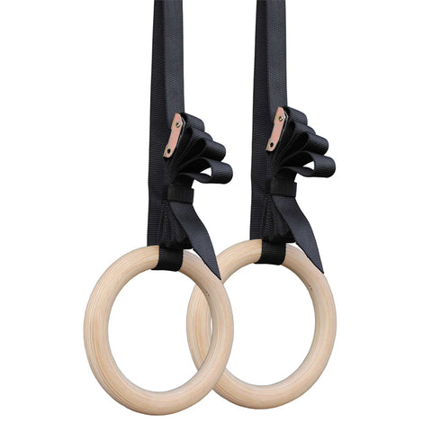 Wood Gymnastic Rings Gym Rings with Adjustable Long Buckles Straps Workout For Home Gym