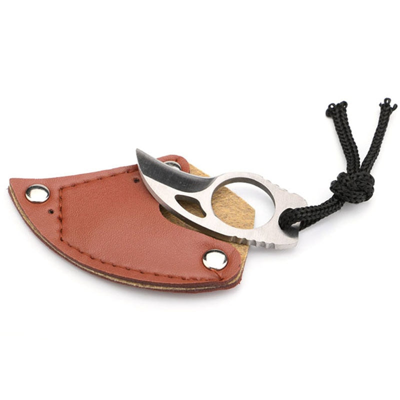 Mini Portable Knife Survival Self-defense Claw with Leather Sheath