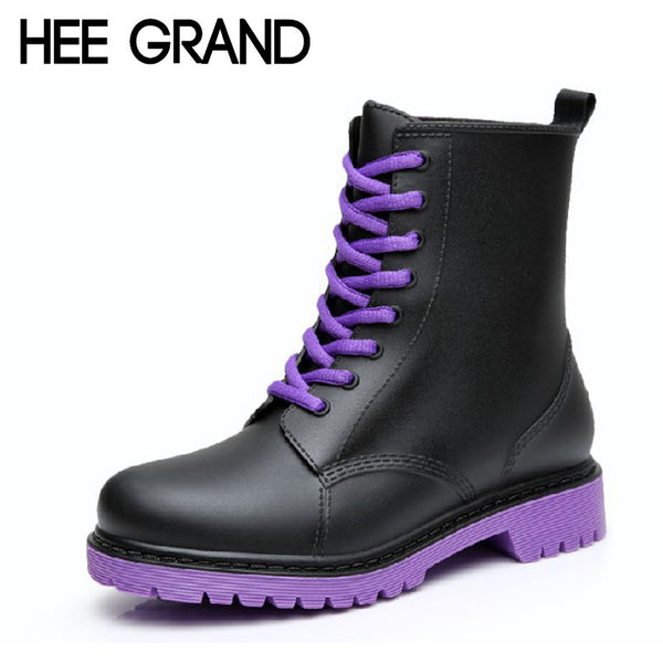 HEE GRAND Women Rainboots Plain Flat Ankle Boot Waterproof Rubber Rain Boots