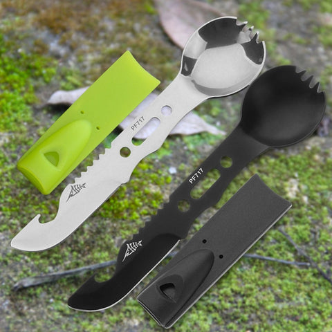 Multifunctional Camping Cookware Spoon Fork Bottle Opener Portable Tool Stainless